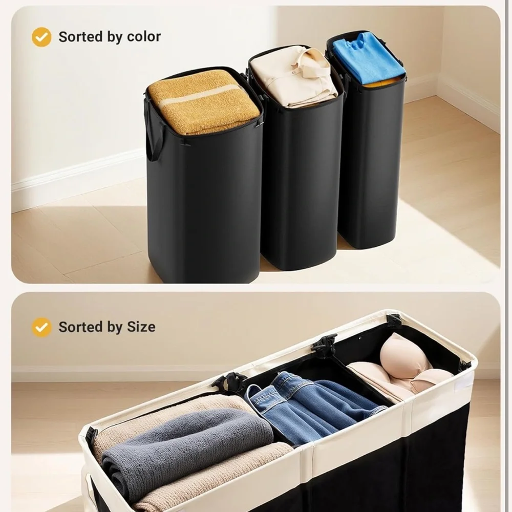Laundry Hamper with lid and 3 section